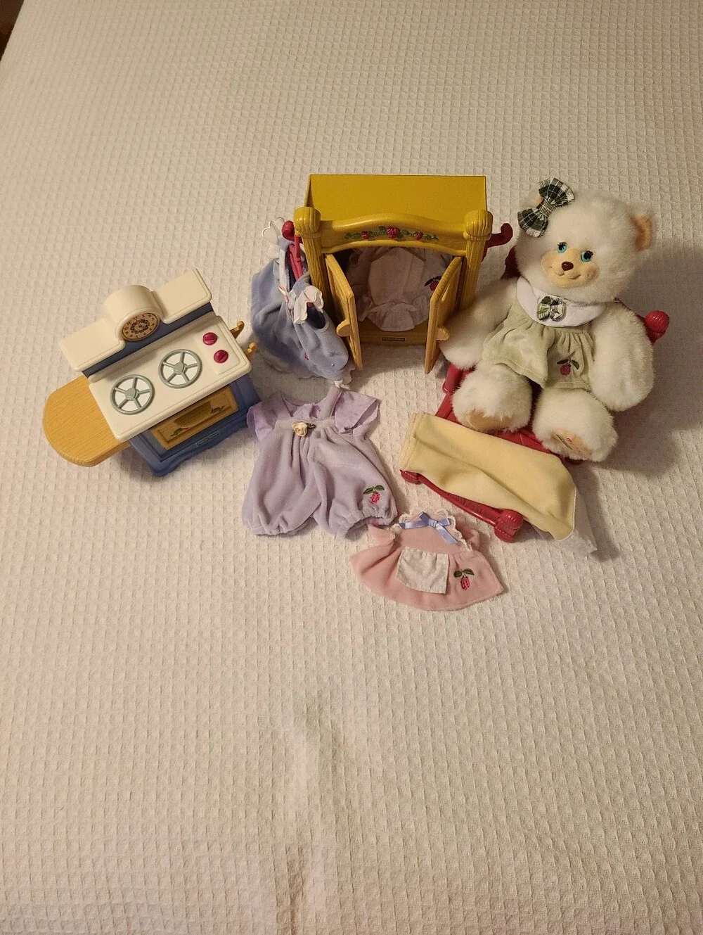 Plush White Bear with Outfits and Playset - White, Yellow, Pink, Purple